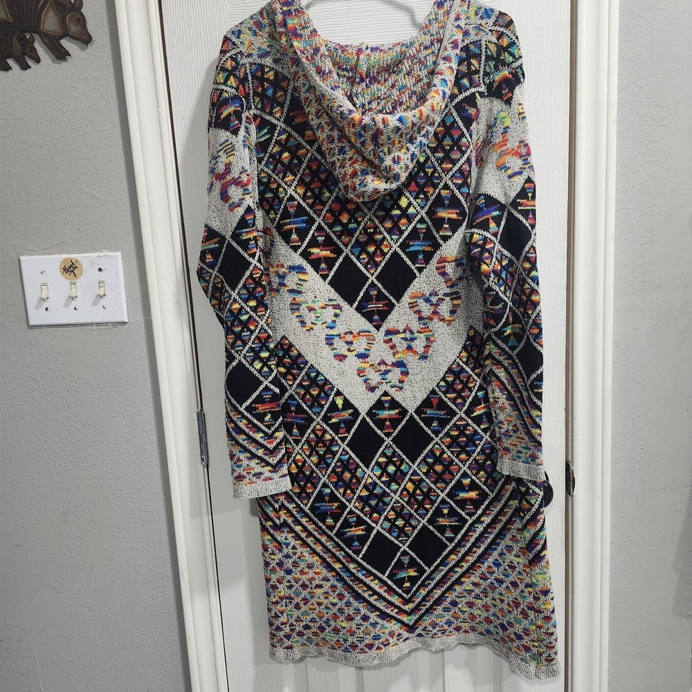 Pinklicious Hooded Cardigan Sweater M Colorful Boho Aztec Long Duster - Picture 10 of 16